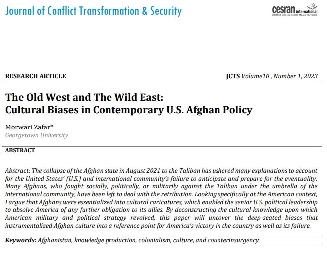 The Old West and The Wild East: Cultural Biases in Contemporary U.S. Afghan Policy